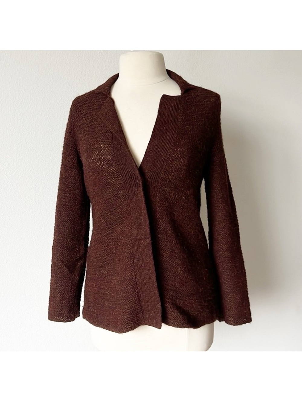 Eileen Fisher 100% Baby Alpaca Wool Knit Cardigan Sweater Womens Large Chocolate - Picture 11 of 11